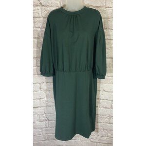 NEW Eloquii Ponte Knit Green Dress 16 Puff Sleeve Keyhole Tie Back Stretch 9487